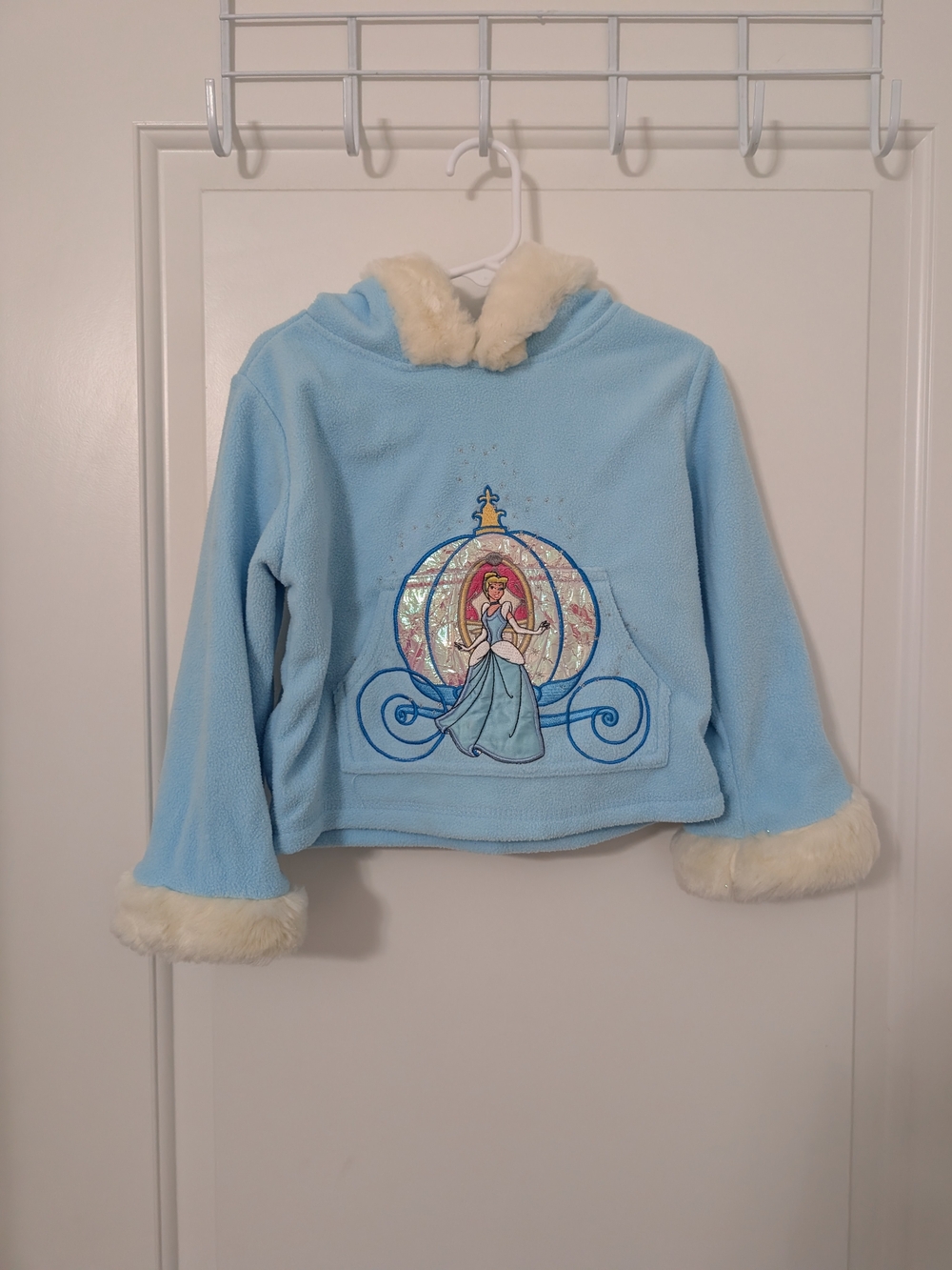 Disney Cinderella Princess Fleece Hoodie Girls 2-3 Blue Faux Fur Y2K